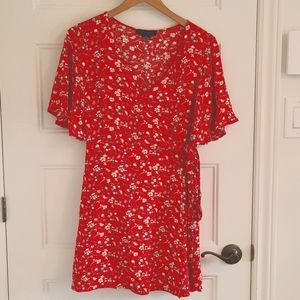Sanctuary wrap ditsy dress red white floral small